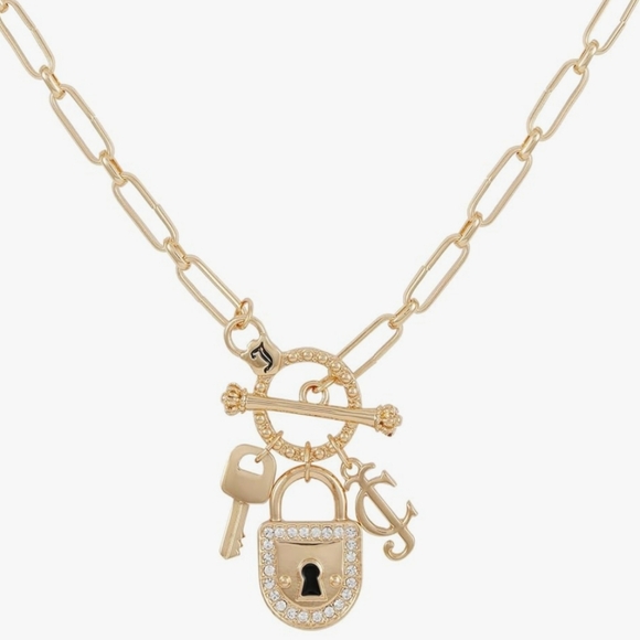 Juicy Couture Gold Charm Necklace with Key and Lock - Picture 1 of 9